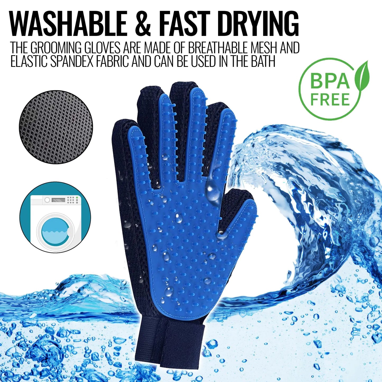 Pet Grooming Massage Gloves for Dogs, Cats & Horses